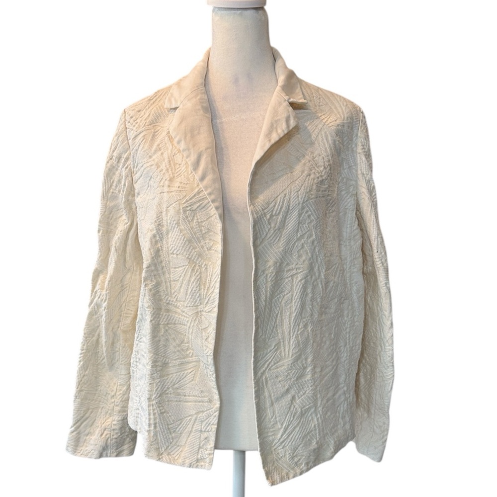 Lafayette 148 New York Textured Blazer Jacket Open Front White Ivory Size Large